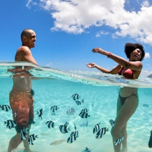 Couple swimming in the Indian Ocean